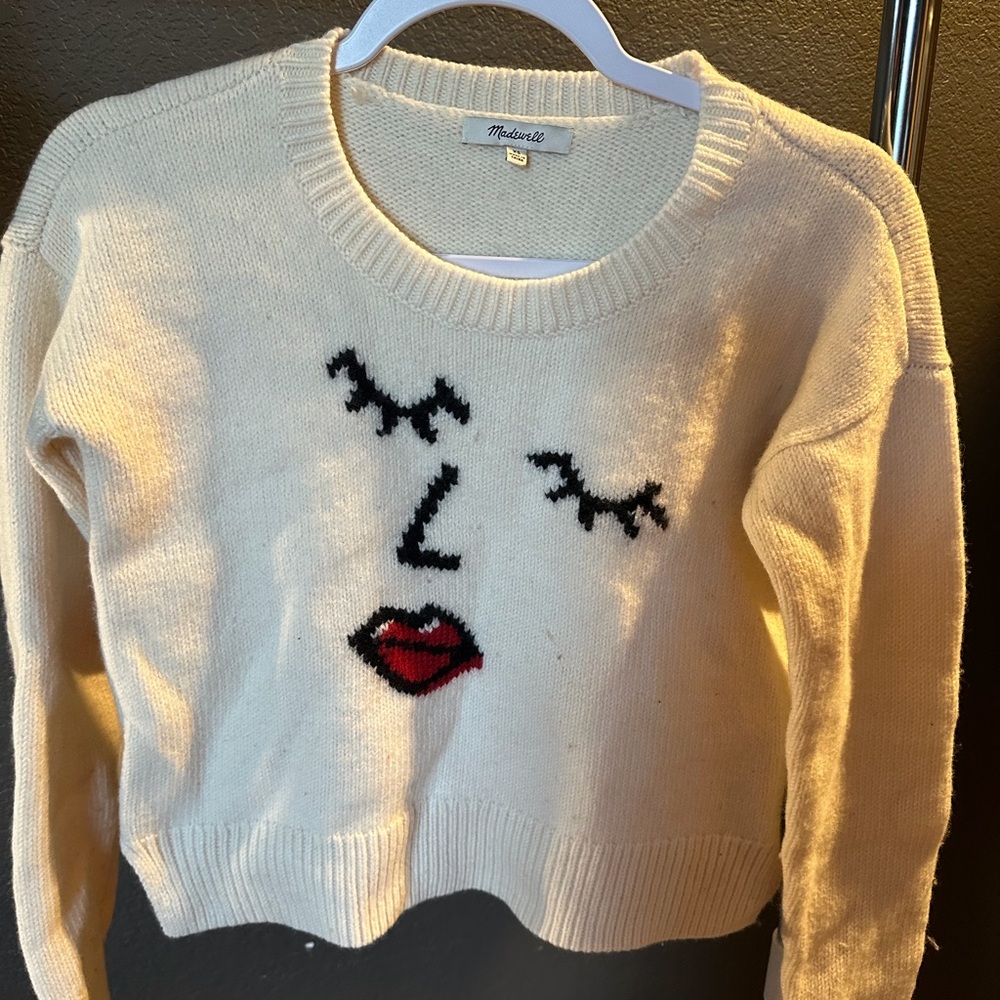Madewell Cream Sweater with Artistic Face Design